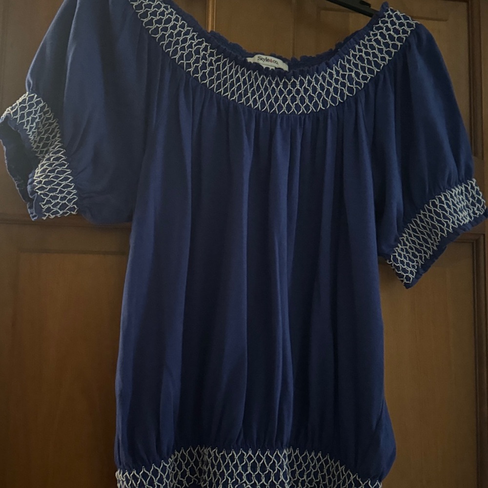 Style & Co. Blue and White Textured Knit Top